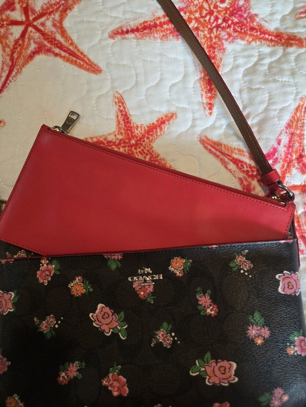 Coach Floral Signature Canvas Pop-Up Messenger Crossbody Bag With Pouch Red
